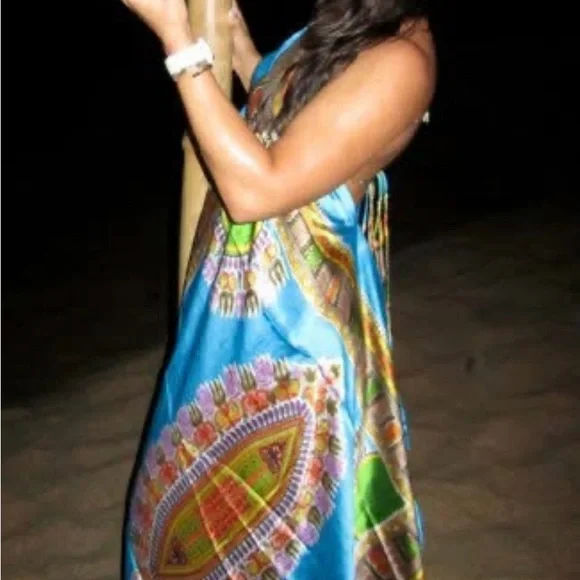 Blue and Orange Halter Backless Sundress - Picture 2 of 2